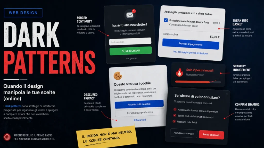 Digital Fairness Act e Dark Patterns, esempi nel web design